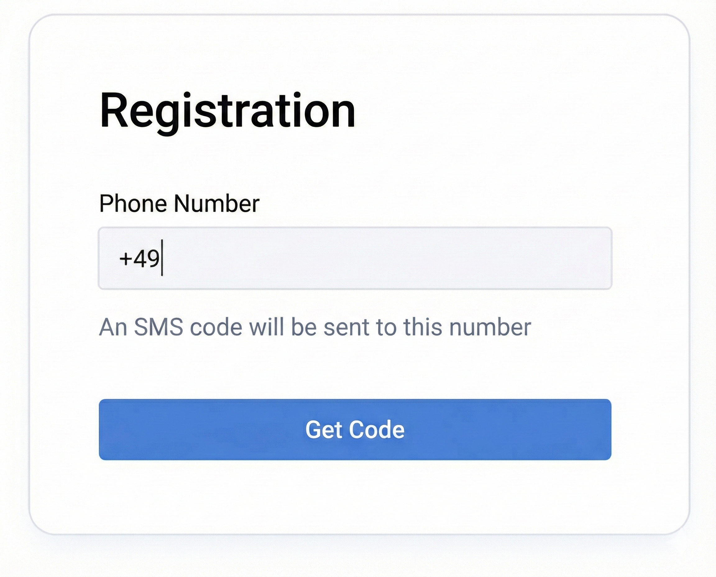 Registration — entering a phone number
